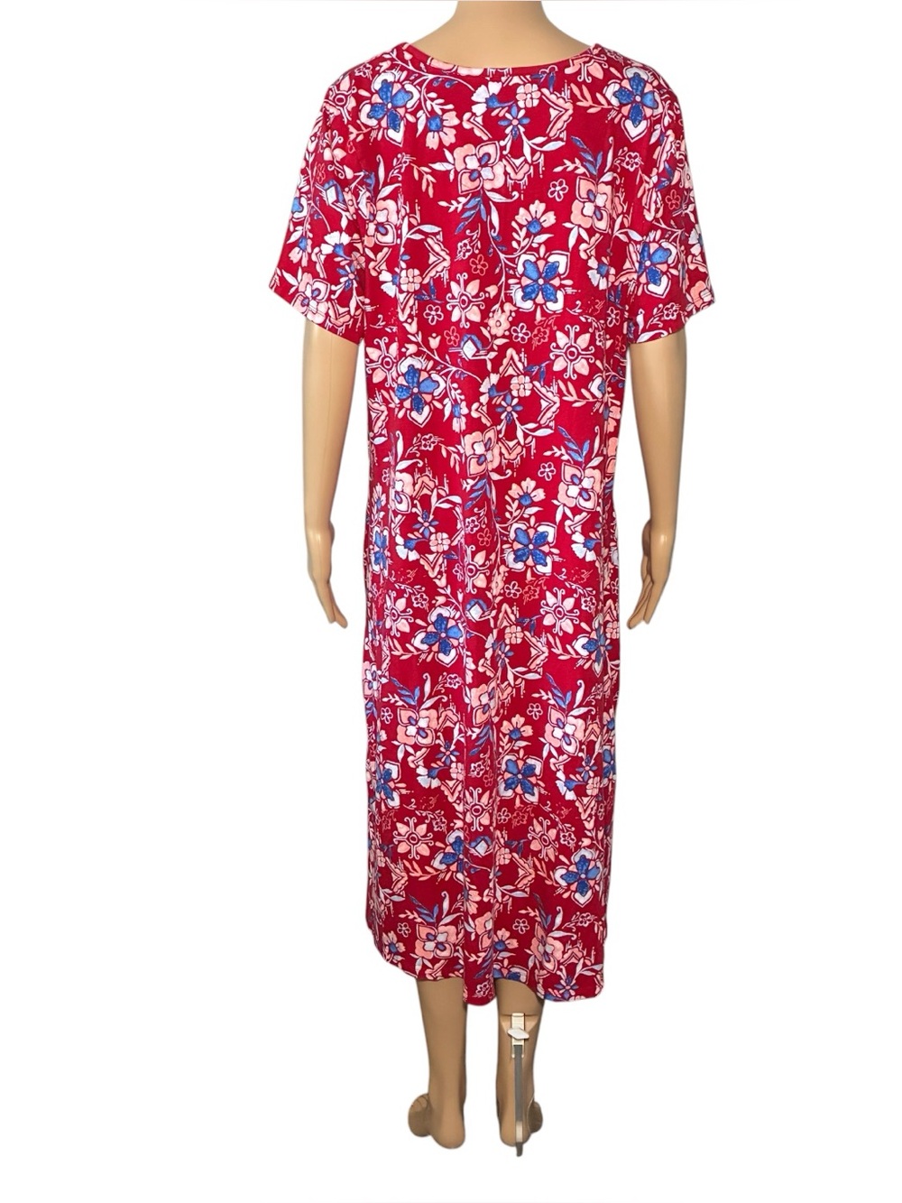 D & Co. Denim & Company Shift Midi Women's Dress XL Floral Cotton Side Pockets - Picture 2 of 7